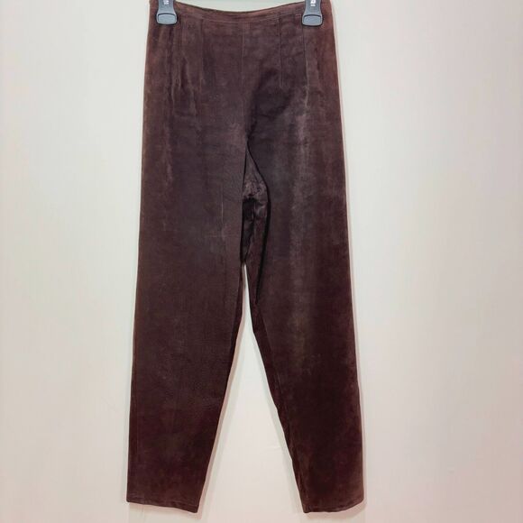 VTG Ann Taylor Chocolate Brown Suede Leather High Rise Pants Womens 2 Old Money - Picture 1 of 12